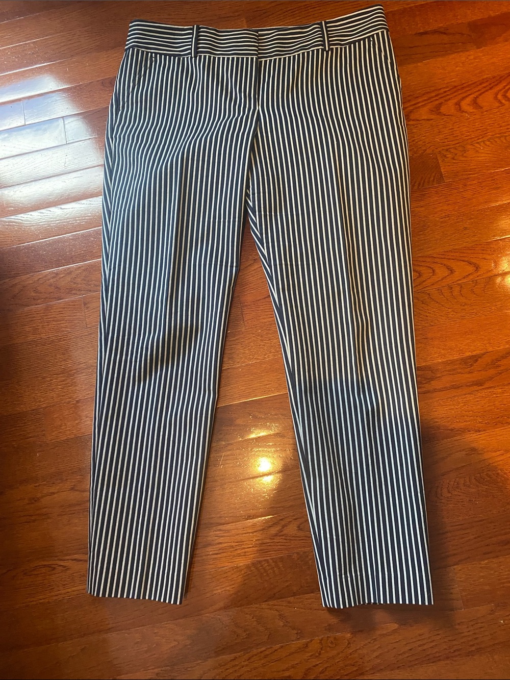 Ann Taylor Navy and White Vertical Stripe Tapered Pants